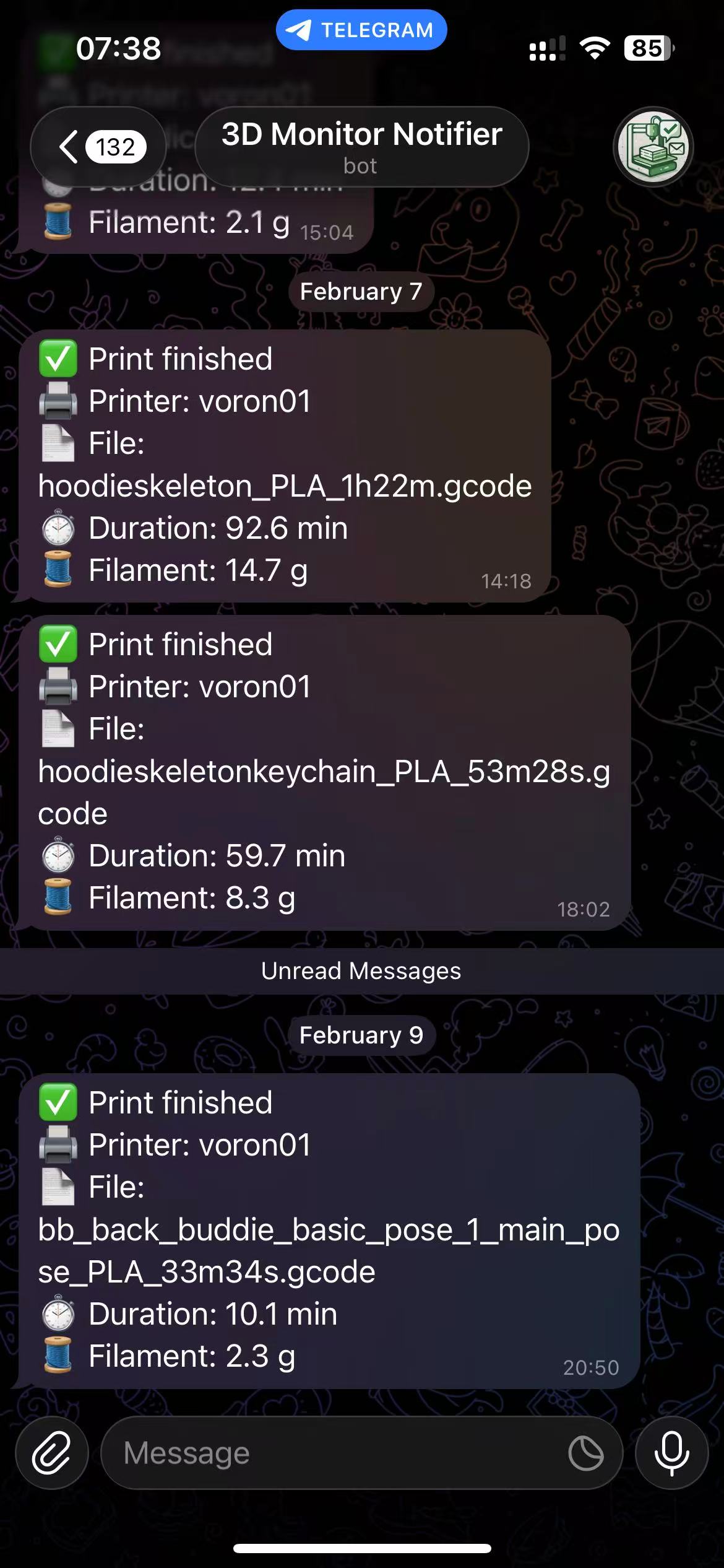 Telegram finished print notification